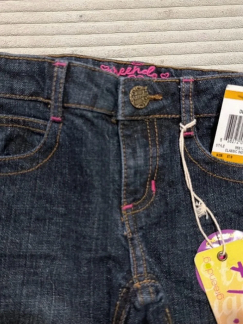 greendog Dark Denim Jeans with Pink Accent and Patterned Cuffs